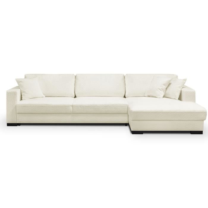 Produit similaire: Canapé d'angle à droite convertible 5 places en tissu bouclette écru avec coffre de rangement - Robin