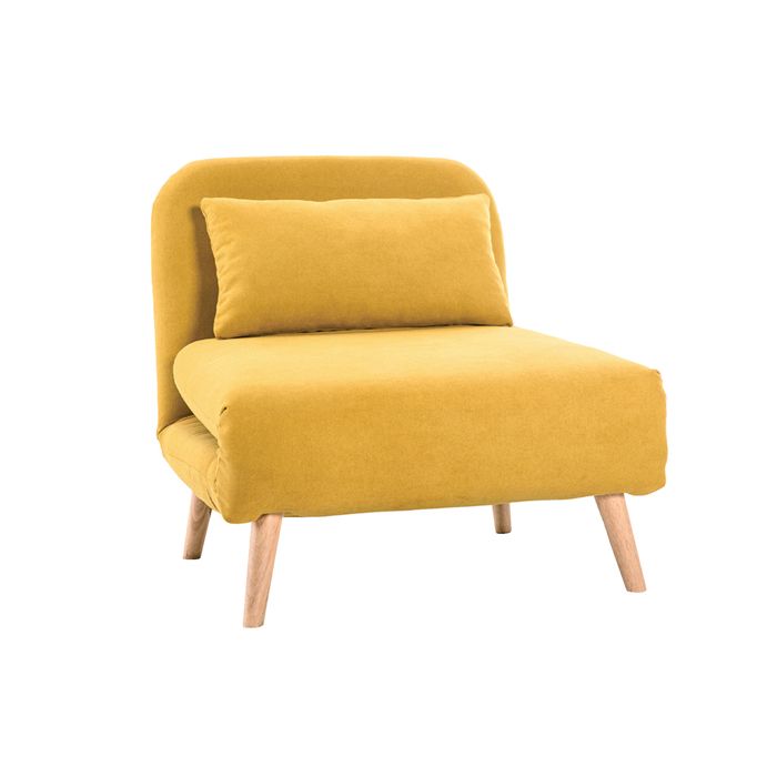 Produit similaire: Fauteuil convertible scandinave en tissu effet velours jaune moutarde et bois clair AMIKO