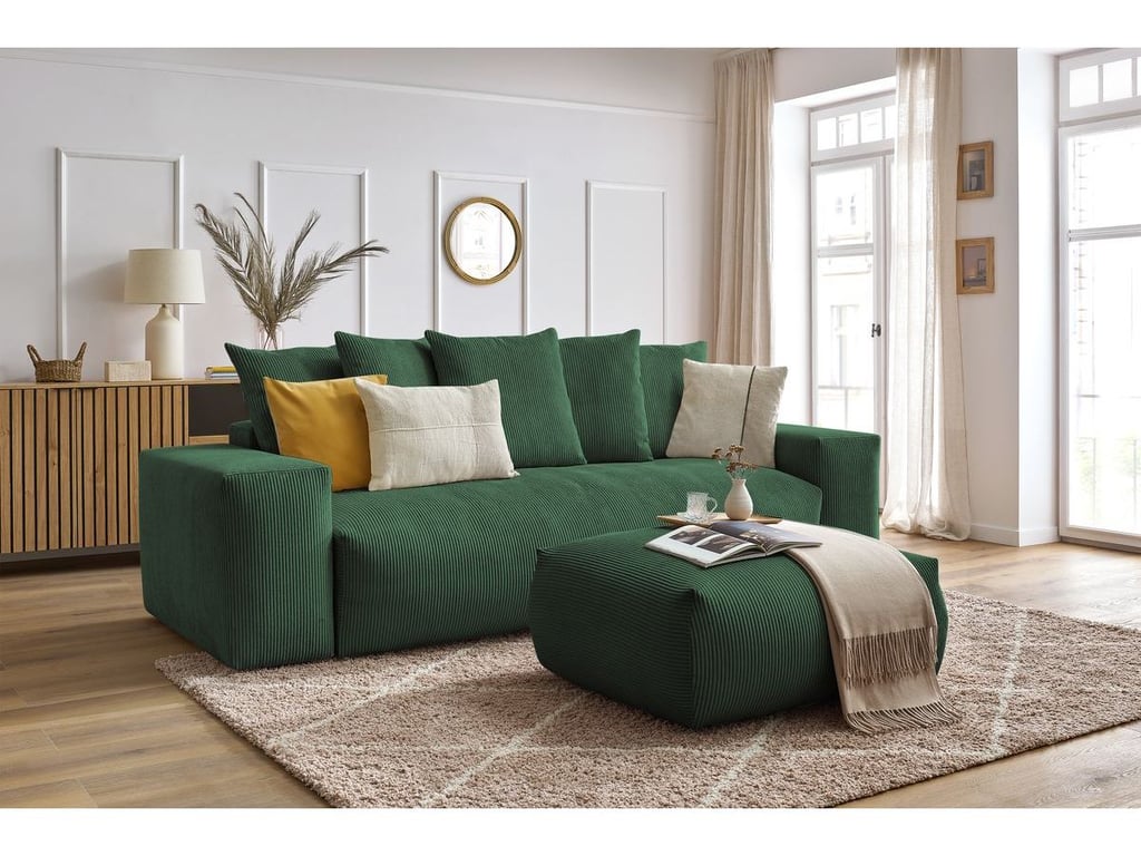 Produit similaire: Canapé droit convertible coffre VOLTAIRE avec pouf vert BOBOCHIC 4 places