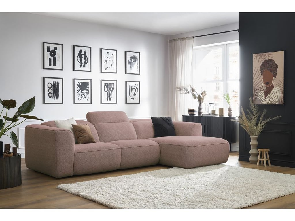 Produit similaire: Canapé d'angle fixe WILLIAM avec têtières rose angle droit BOBOCHIC 3 places