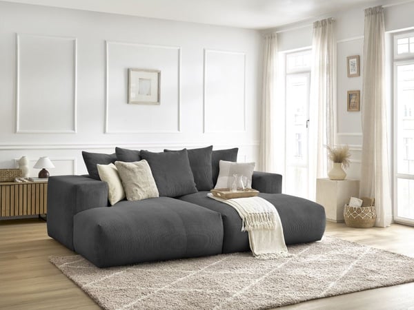 Voltaire canapé droit fixe 4 places velours côtelé assise profonde gris foncé