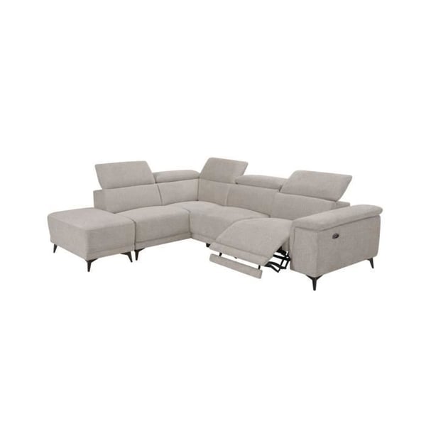 Canapé d'angle gauche de relaxation électrique DEBBY avec pouf amovible en tissu - Beige - L275 x P229 x H81cm - LOUNGITUDE