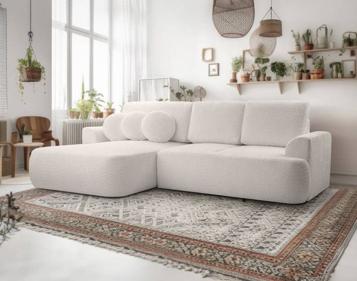 Produit similaire: Candela - canapé d'angle gauche 4 places - convertible avec coffre - en tissu bouclette - Beige