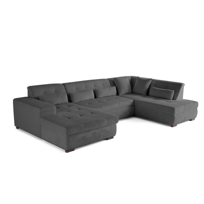 Produit similaire: Canapé panoramique d'angle droit Vermont - 7 places - convertible avec coffre - en velours côtelé - Gris foncé