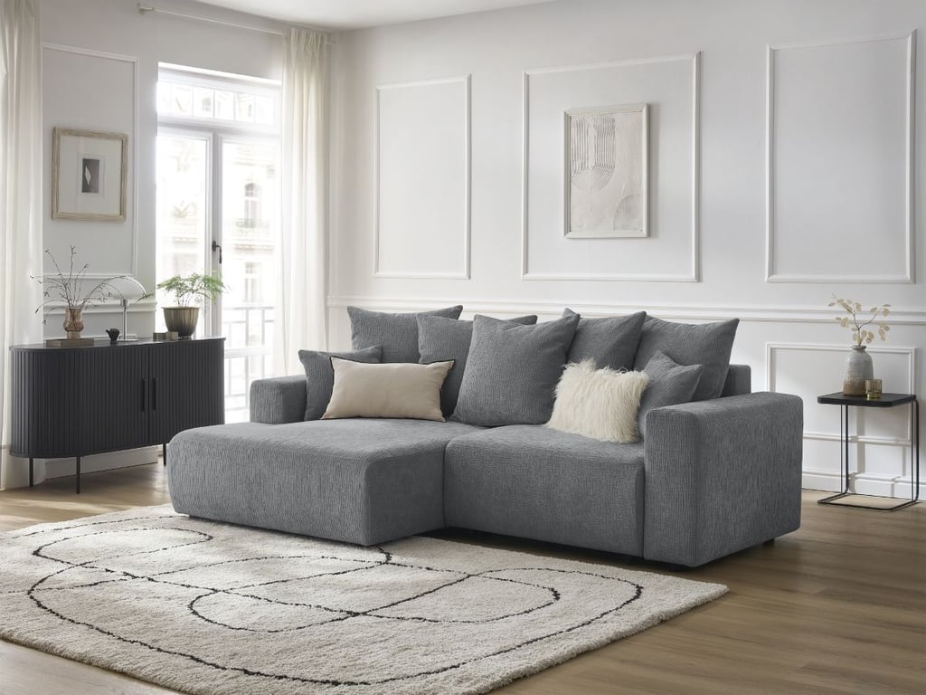 Produit similaire: Canapé d'angle convertible coffre ATILLA tissu texturé gris foncé angle gauche BOBOCHIC 4 places