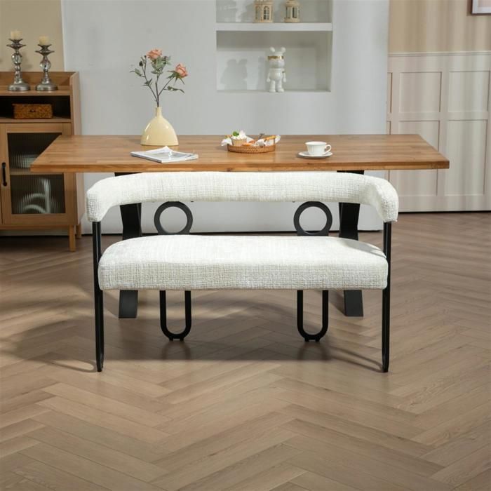 Produit similaire: Canapé double, dossier rond, tissu chenille, pieds en métal, forme unique, beige