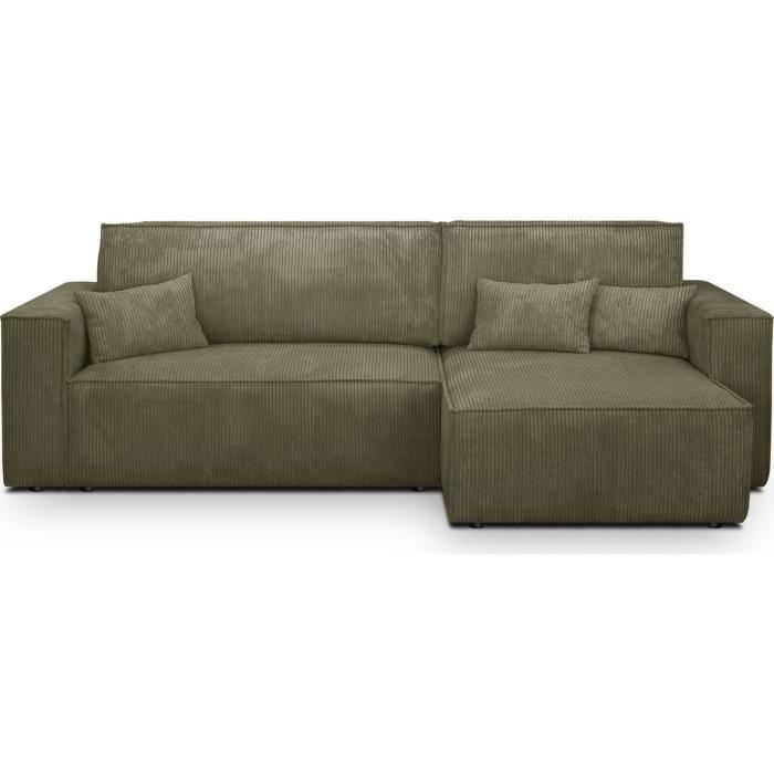Produit similaire: Canapé d'angle convertible réversible 4 places avec coffre de rangement en velours côtelé vert kaki - Livia