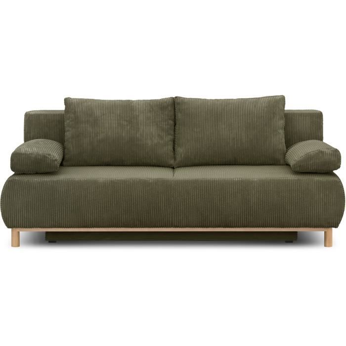 Produit similaire: Banquette convertible 3 places MIKA - Velours côtelé vert kaki - Coffre de rangement - L 192 x H 84 x P 93 cm