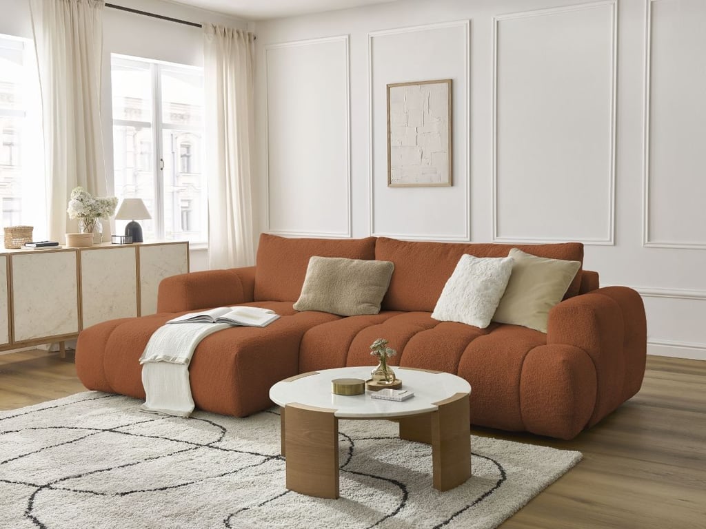 Produit similaire: Canapé d'angle convertible FUJI tissu bouclette orange angle gauche BOBOCHIC 3 places