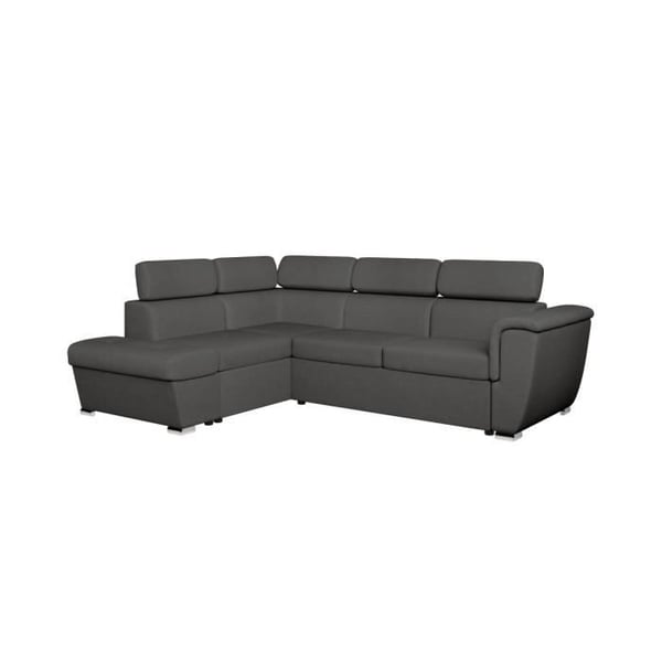 Canapé d'angle gauche convertible 4 places PAOLA avec coffre en tissu - Gris foncé - L252 x P188 x H76cm - LOUNGITUDE