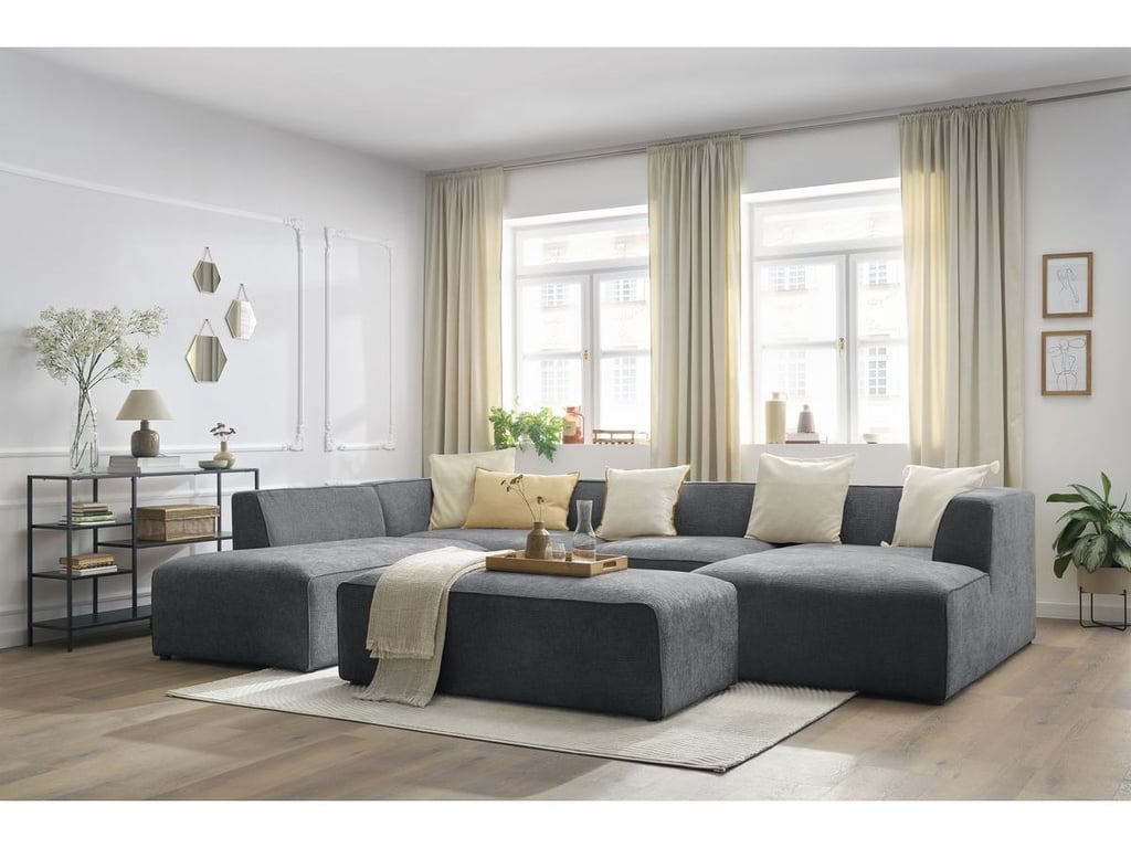 Produit similaire: Canapé panoramique fixe MEGEVE avec pouf tissu texturé gris foncé angle droit BOBOCHIC 6 places
