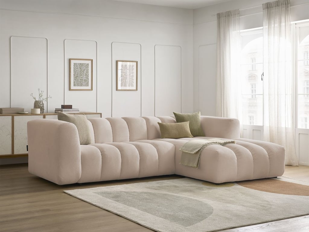 Produit similaire: Canapé d'angle fixe TALIA tissu chiné beige angle droit BOBOCHIC 3 places