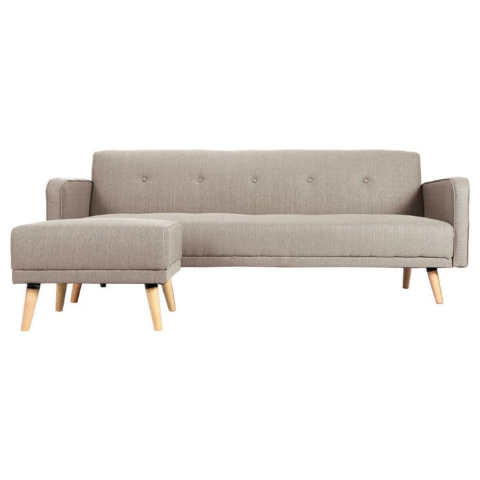 Produit similaire: Canapé convertible scandinave 3 places avec repose-pieds en tissu beige et bois clair ULLA