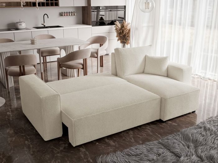 Canapé d'angle convertible - SCARLO - en boucle créme