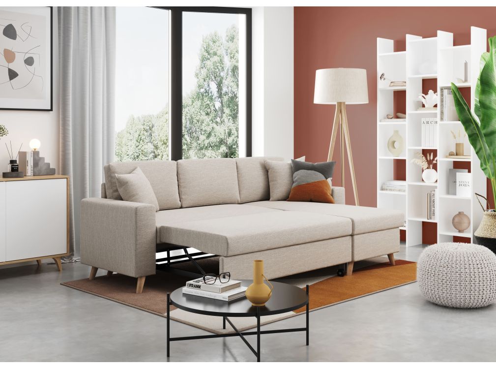 Canapé d'angle 4 places MARIA SCANDINAVE réversible et convertible en tissu - Vue supplémentaire 1