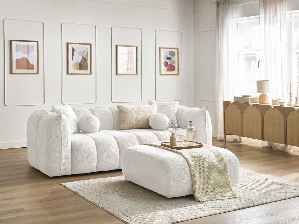 Produit similaire: Canapé droit fixe 3 places DENVER avec pouf blanc BOBOCHIC