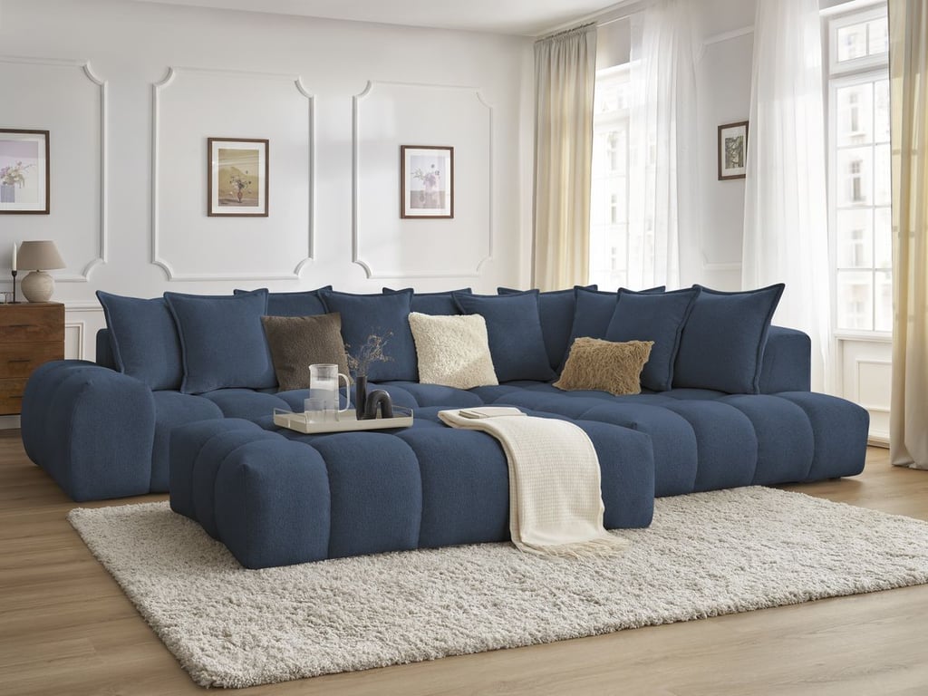 Produit similaire: Canapé d'angle fixe EVEREST tissu chiné avec pouf bleu foncé angle droit BOBOCHIC 5 places