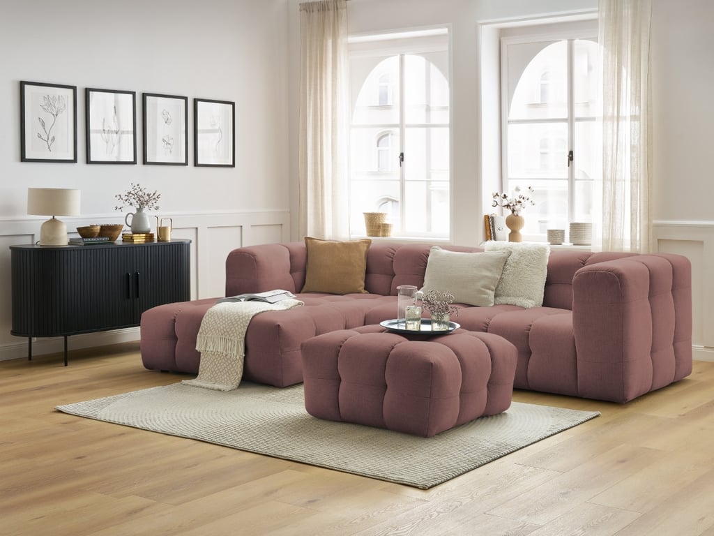 Produit similaire: Canapé d'angle fixe CLOUD avec pouf rose angle gauche BOBOCHIC 3 places