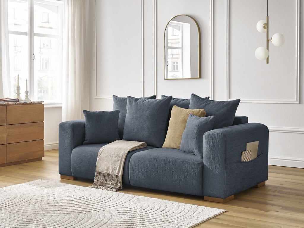 Produit similaire: Canapé droit fixe 2 places SIDONIE tissu chiné bleu foncé BOBOCHIC