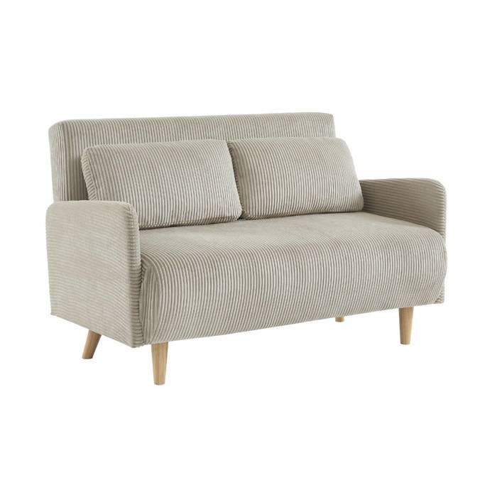 Produit similaire: Canapé convertible en velours côtelé - Panam - 2 places scandinave. pieds bois. beige/greige. banquette. dossier inclinable