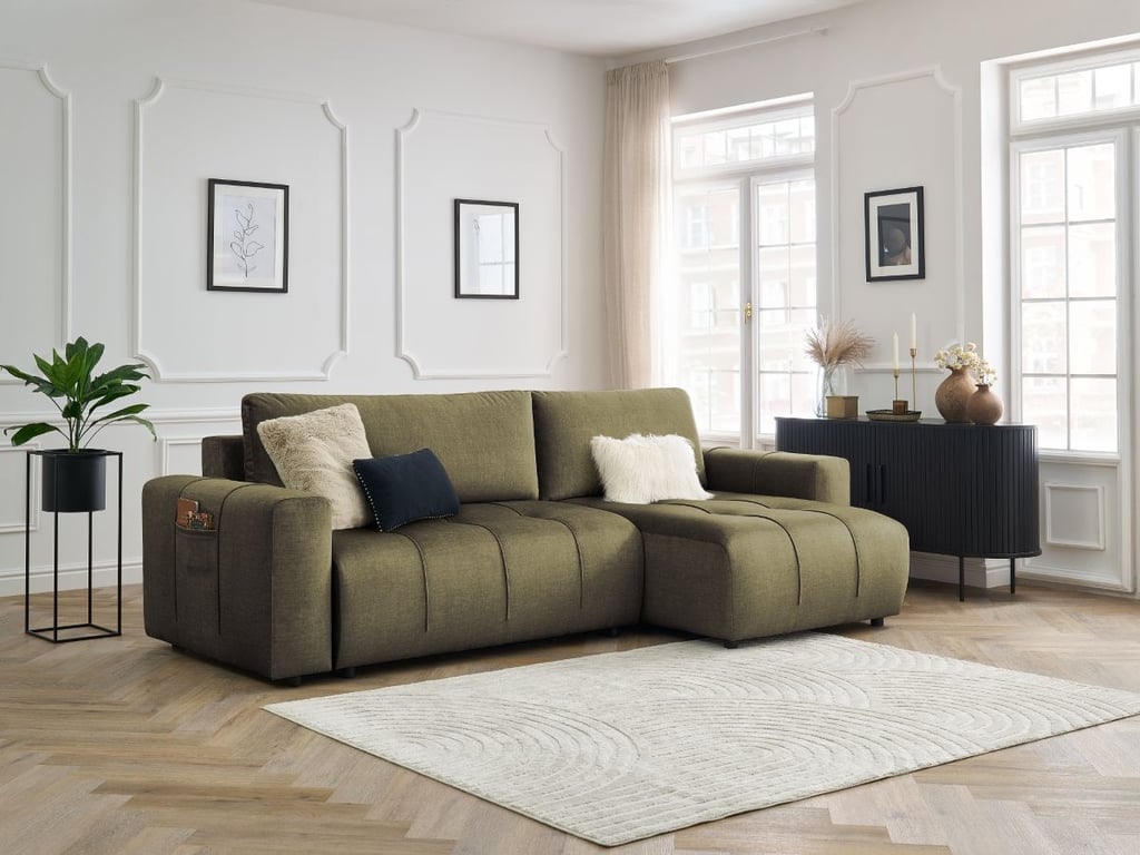 Produit similaire: Canapé d'angle réversible convertible coffre ARSENE tissu velours vert BOBOCHIC 3 places