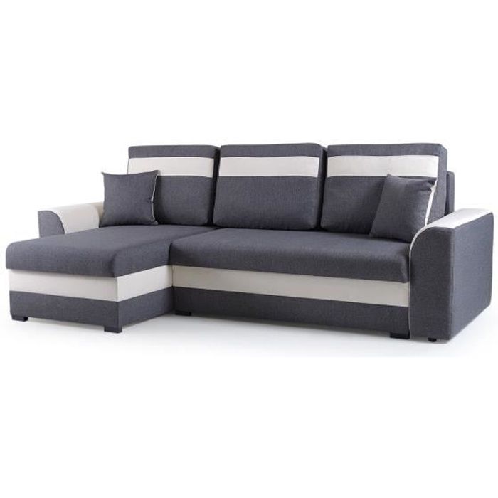 Produit similaire: Canapé d'angle réversible et convertible avec coffre de rangement - 4 places - Tissu gris foncé et beige - ZENO