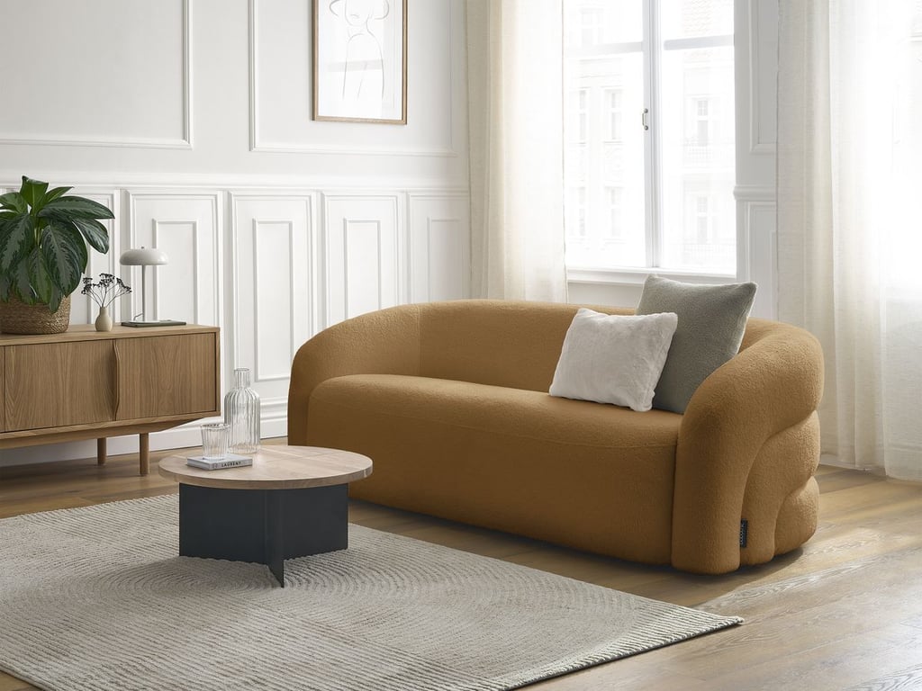 Produit similaire: Canapé droit fixe 3 places ELINA tissu bouclette jaune BOBOCHIC