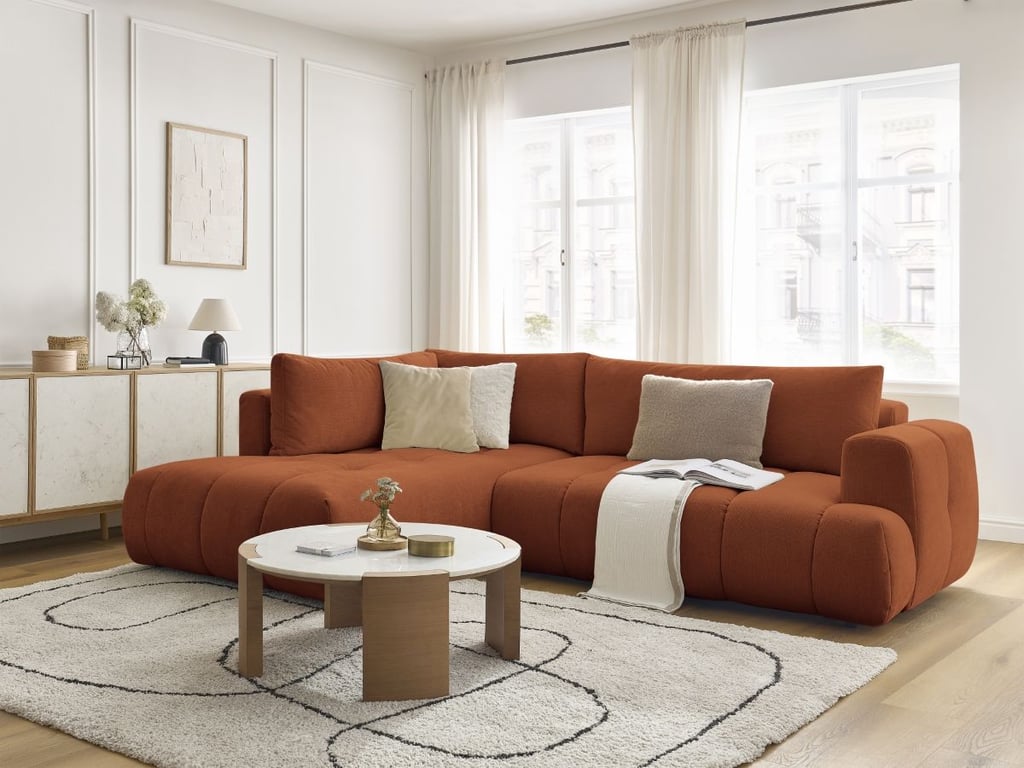 Produit similaire: Canapé d'angle L convertible FUJI tissu lisse orange angle gauche BOBOCHIC 4 places