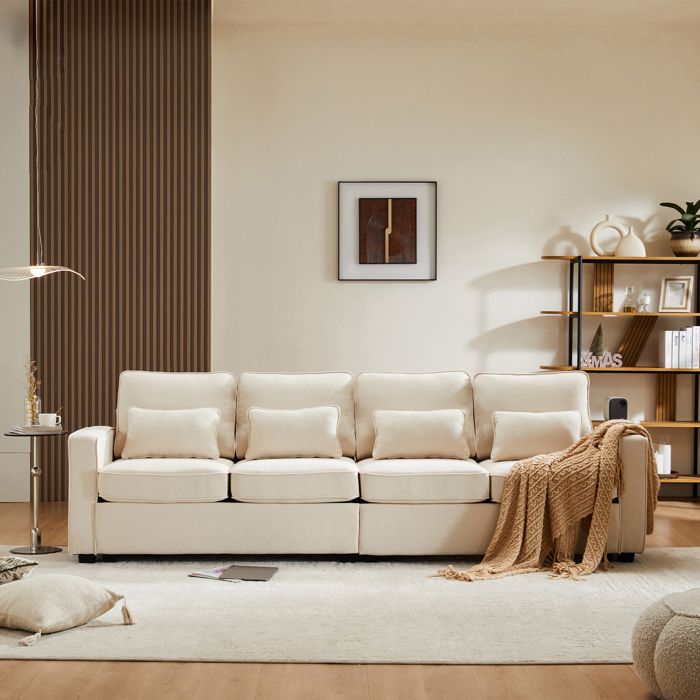Produit similaire: Canapé 4 places moderne en tissu de lin,Canapé avec poches accoudoirs et 4 coussins pour le salon,Beige