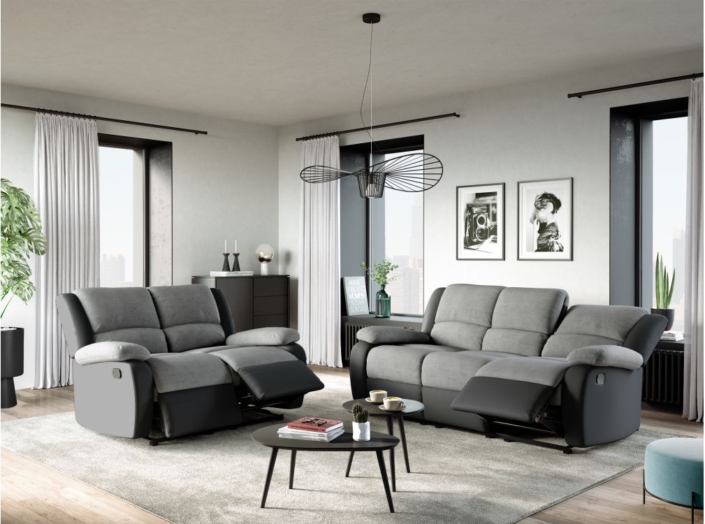 Produit similaire: RELAXXO - Ensemble de Canapés Relaxation manuel 3 places et 2 places LEO Microfibre Grise / Simili Noir