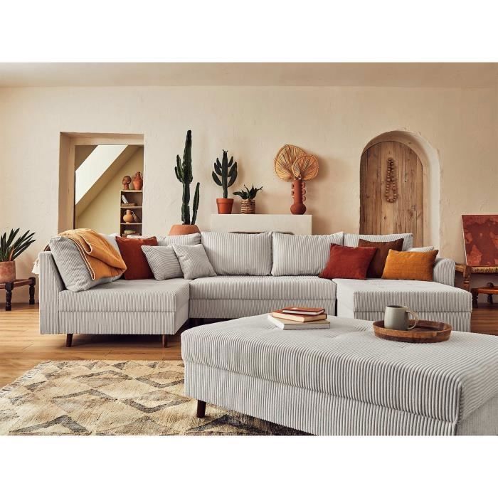 Produit similaire: Rune - canapé panoramique d'angle gauche - 7 places - avec pouf d'appoint - en velours côtelé