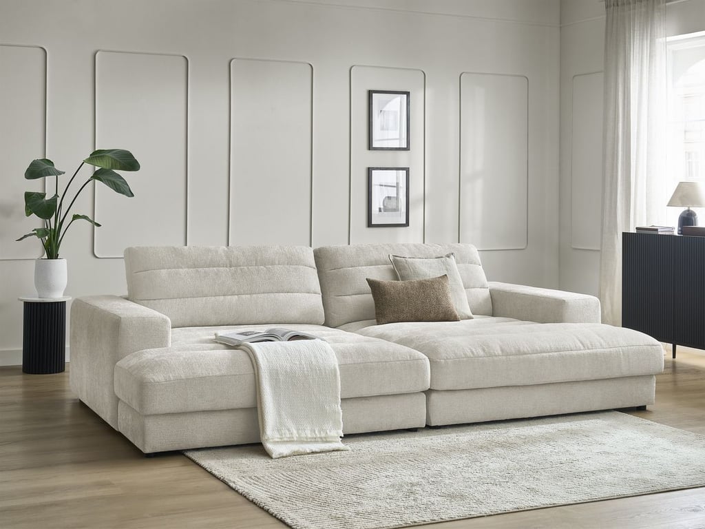 Produit similaire: Canapé droit fixe 4 places SIERRA assise profonde tissu texturé beige BOBOCHIC