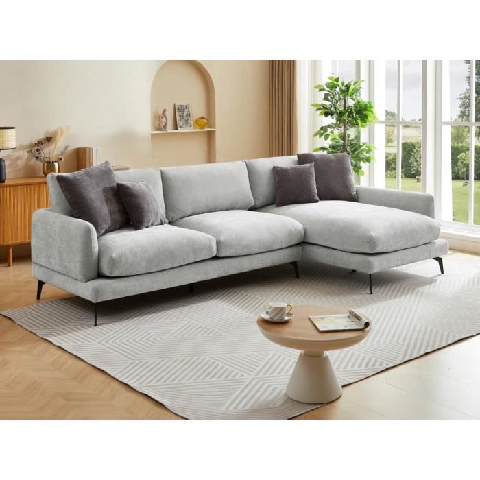 Produit similaire: Canapé d'angle droit en tissu texturé gris clair - VENTE-UNIQUE - ROCALTA - 5 places - Déhoussable