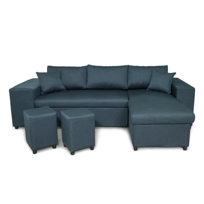 Produit similaire: Canapé d'angle réversible MADY avec coffre, accoudoir étagère et poufs gauche en tissu - Bleu - L254 x P146 x H81cm - LOUNGITUDE