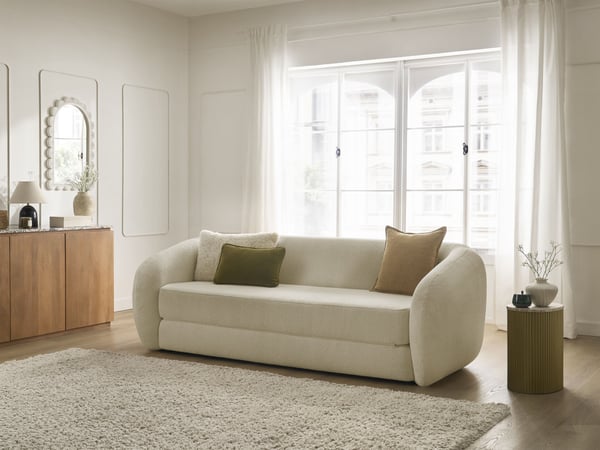 Neyo canapé droit convertible déplimousse 3 places tissu bouclette beige