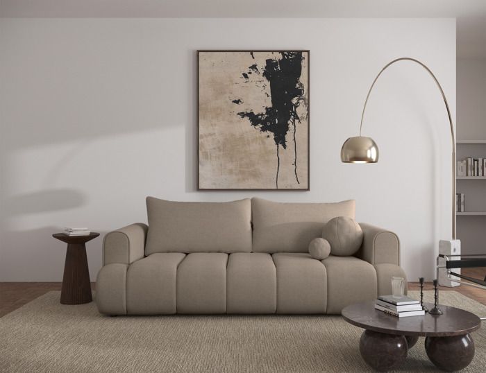 Produit similaire: Canapé convertible trois places - DANDELINO - tissu chenille beige