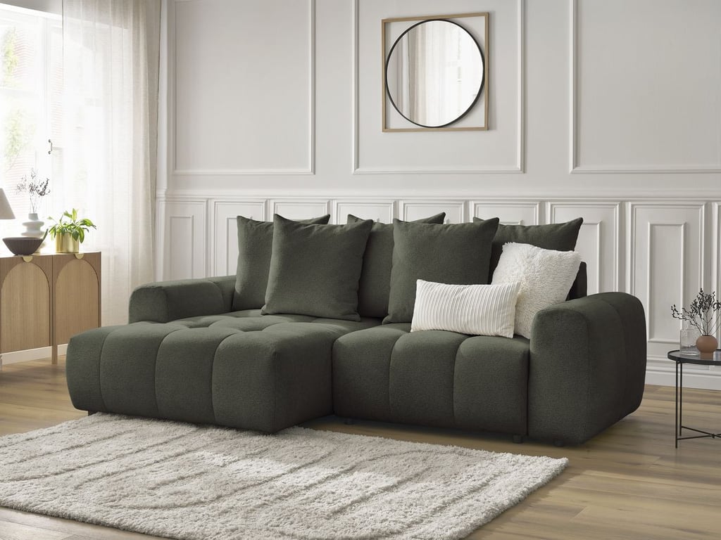 Produit similaire: Canapé d'angle convertible coffre ROXELANE tissu chiné vert angle gauche BOBOCHIC 3 places