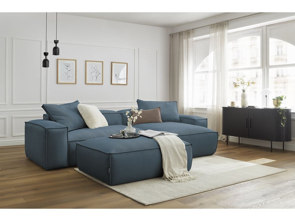 Produit similaire: Canapé d'angle réversible ultra moelleux BOHEME velours côtelé avec pouf bleu réversible BOBOCHIC 3 places