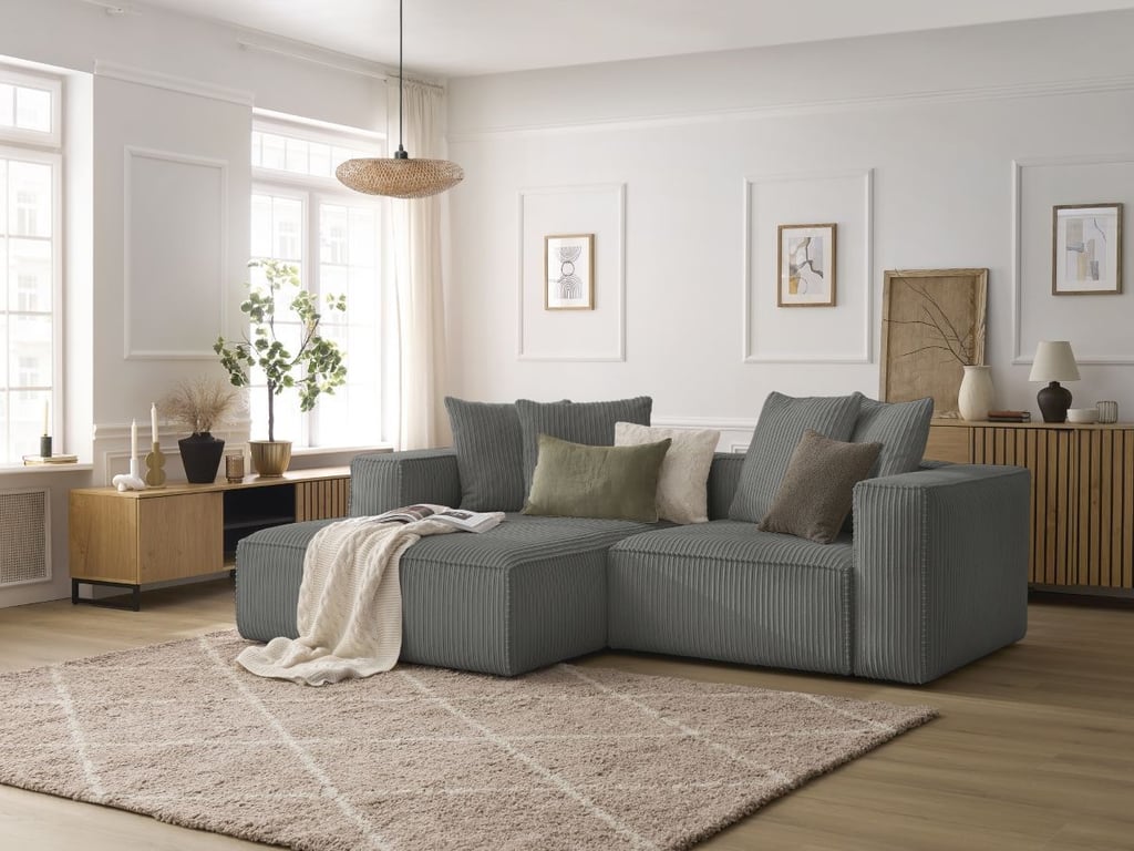 Produit similaire: Canapé d'angle fixe NINA velours côtelé gris foncé angle gauche BOBOCHIC 3 places