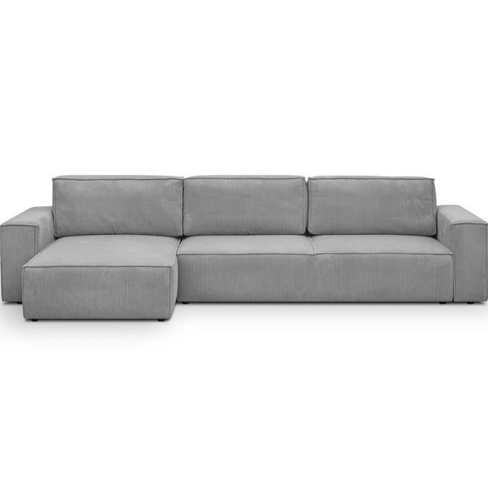 Canapé d'angle modulable réversible 5 places en velours côtelé gris clair - Harper Mod - Vue supplémentaire 1