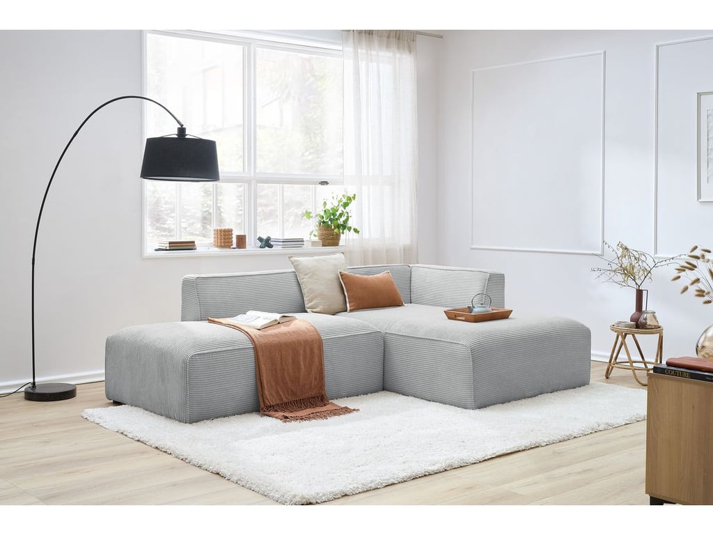 Produit similaire: Canapé d'angle fixe MEGEVE tissu velours côtelé gris clair angle droit BOBOCHIC 4 places