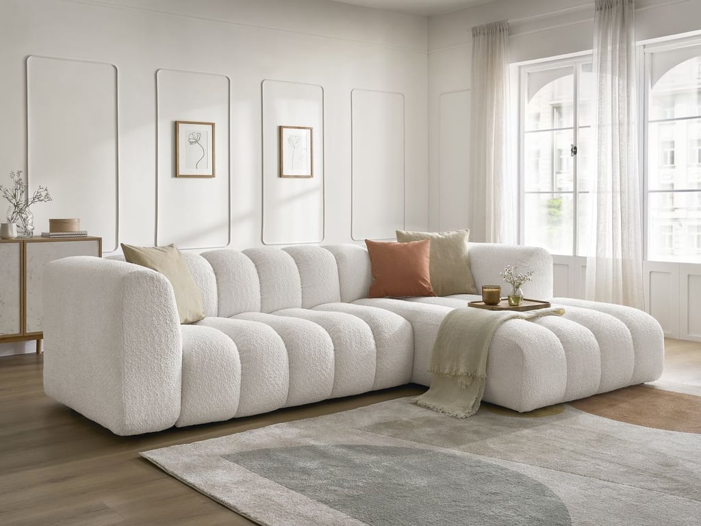 Produit similaire: Canapé d'angle fixe TALIA tissu bouclette blanc angle droit BOBOCHIC 4 places