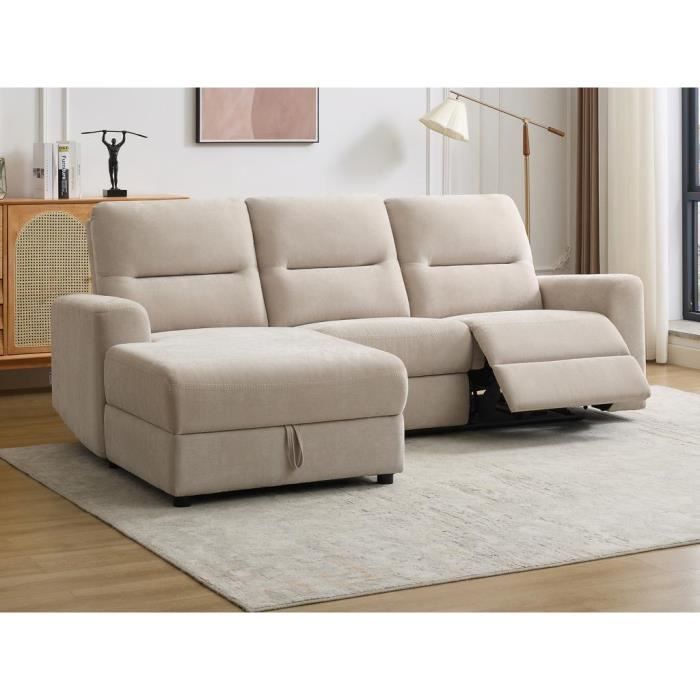 Produit similaire: Canapé d'angle gauche relax électrique avec rangements en tissu beige BURIOCA