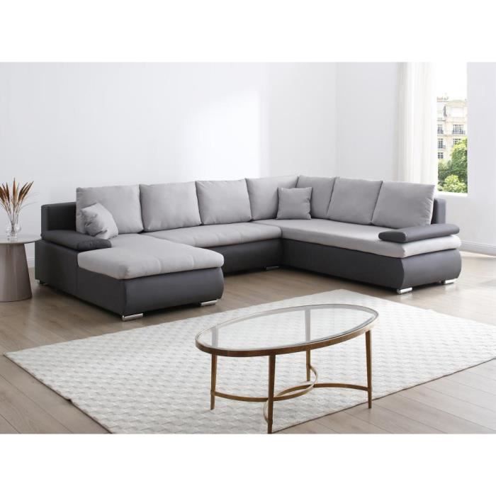 Produit similaire: Canapé d'angle gauche panoramique convertible en simili et tissu noir et gris DACOTA