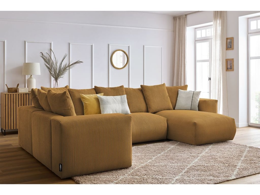 Produit similaire: Voltaire canapé panoramique fixe modulable 2 place velours côtelé jaune angle droit