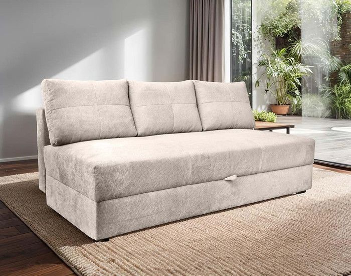 Produit similaire: Lucina - canapé droit 3 places - convertible avec coffre - en velours - Beige