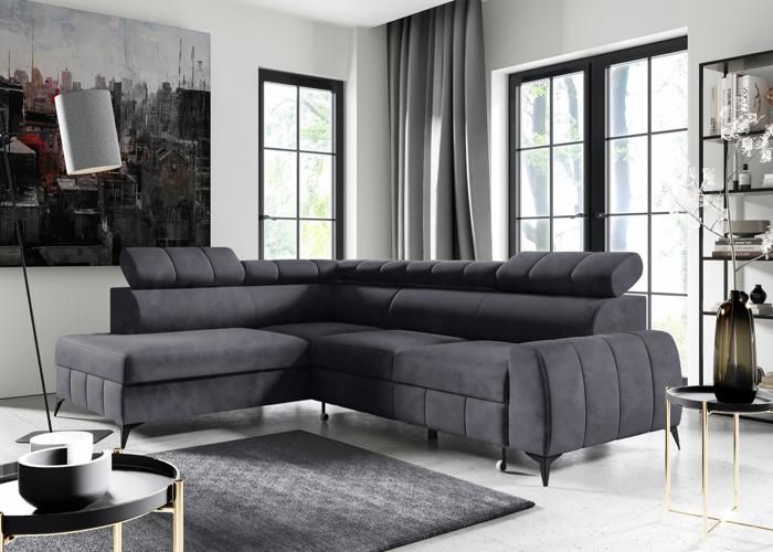 Produit similaire: Canapé d'angle réversible - LONDON - en velours gris foncé - côté gauche