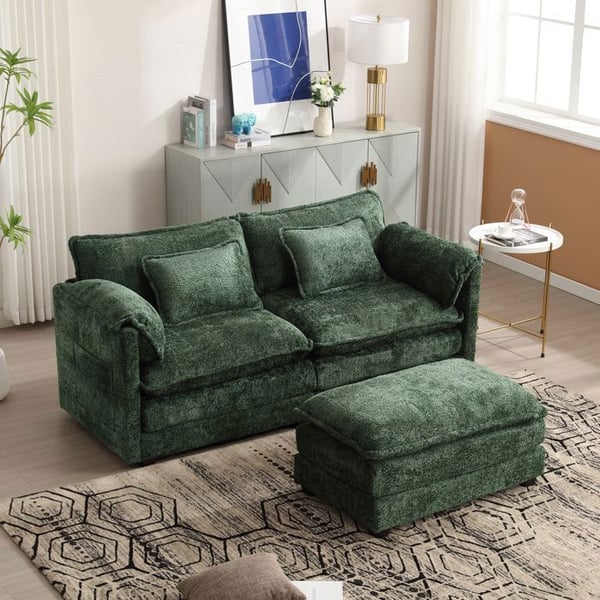 Canapé d'angle réversible 3 places en tissu chenille - Banc - Vert