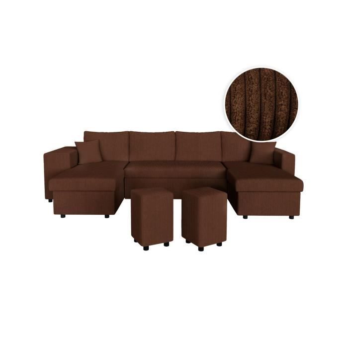 Produit similaire: Canapé panoramique OSLO convertible avec 2 coffres, 2 poufs à gauche en velours côtelé marron - L311 x P146 x H81cm - LOUNGITUDE