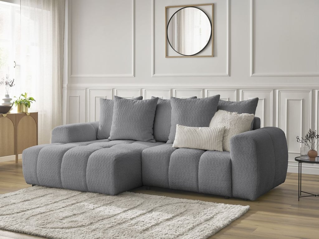 Produit similaire: Canapé d'angle convertible coffre ROXELANE tissu bouclette gris foncé angle gauche BOBOCHIC 3 places